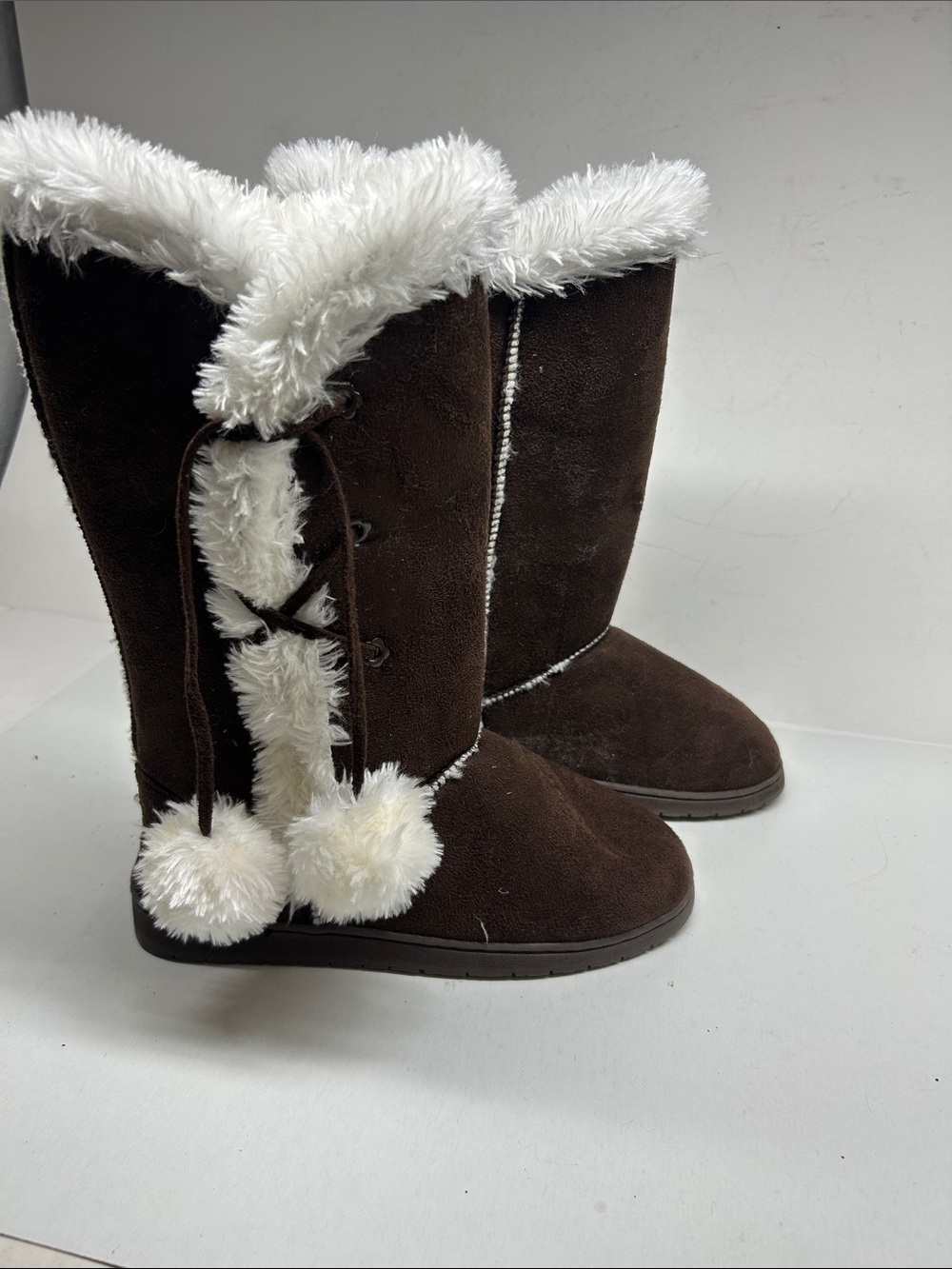 Dawgs Brown Faux Fur Pom-Pom Winter Boots